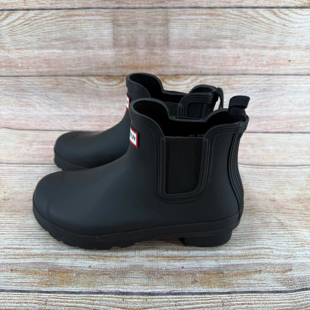 Hunter Original Chelsea Rain Boot Black Matte Waterproof Rubber Ankle Boots US 6